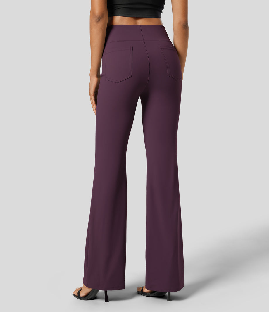 Halara Flex™ High Waisted Back Side Pocket Slight Flare Work Pants - Night's Purple