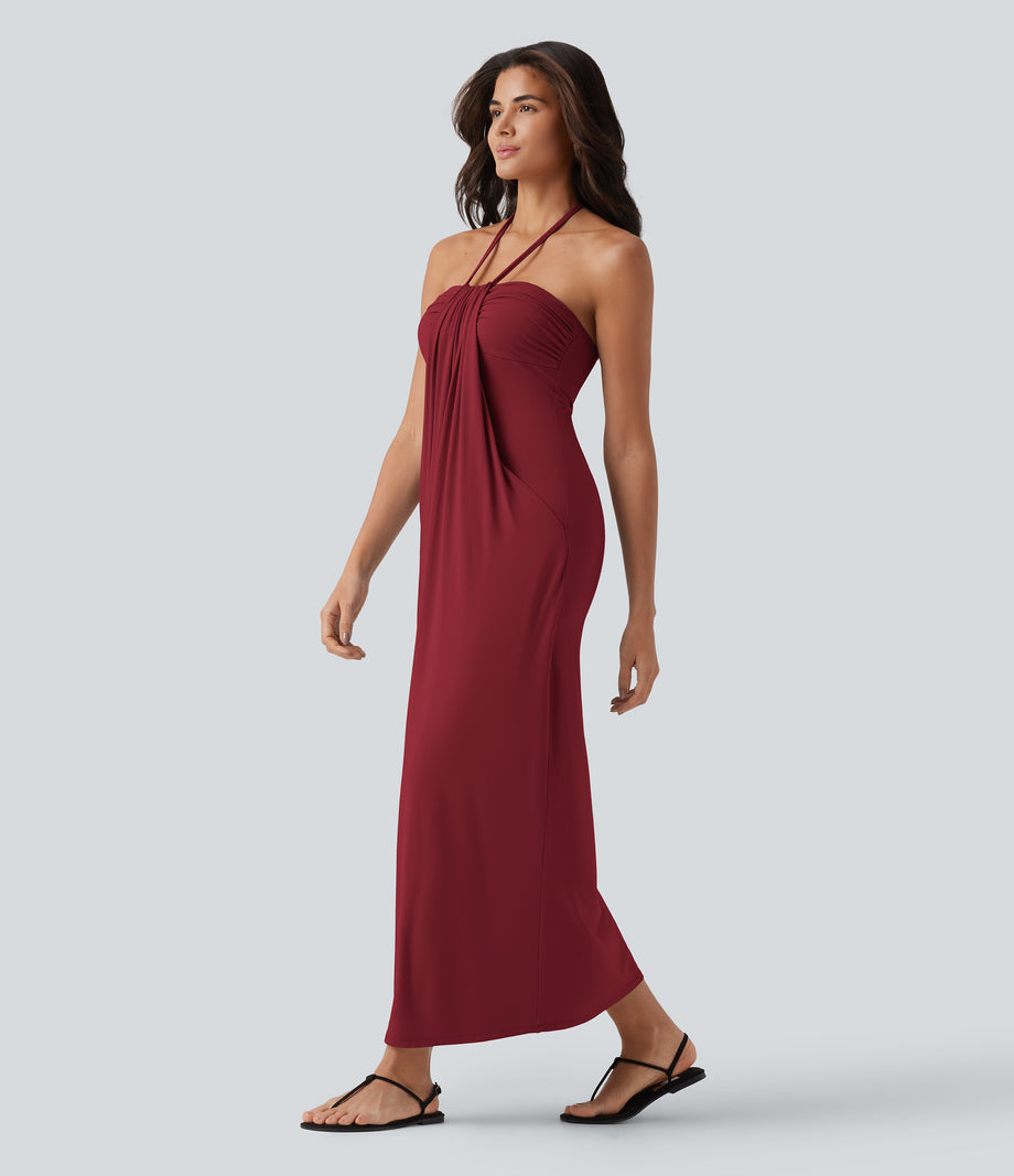 Halter Tie Back Maxi Dress with Pockets - Emboldened