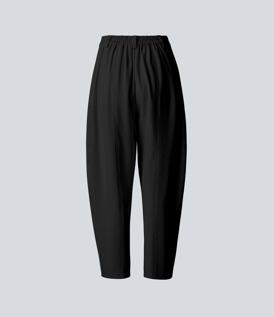 Mid Rise Pocket Barrel Leg Baggy Work Pants - Black