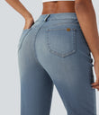 Halara Flex™ High Waisted Rolled Hem Casual Slim Jeans with Pockets - Malibu Blue Denim