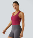 SoftlyZero™ Plush U Neck Racerback Cut Out Cropped Yoga Tank Top - Cherries Jubilee
