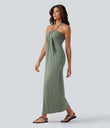 Halter Tie Back Maxi Dress with Pockets - Asparagus