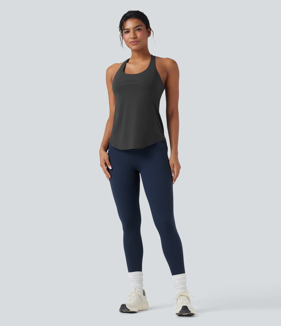 Halara UltraSculpt™ Round Neck Crisscross Back Running Tank Tops DD-F Cups - Volcanic Ash