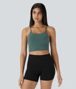 Basic Padded Workout Cropped Low Support Tank Top A-D Cups - Blue Spruce