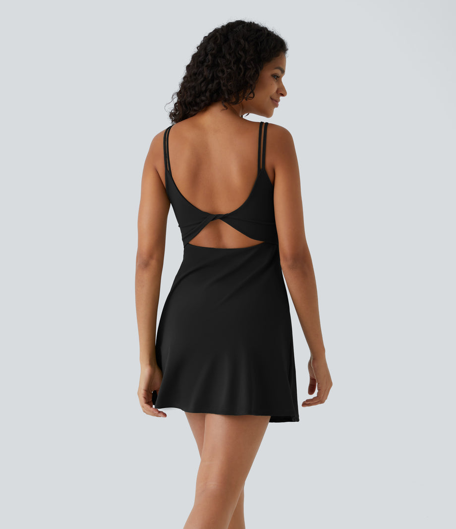 SoftlyZero™ Plush Double Straps 2-Piece Pocket Slip Dance Active Dress A-D Cups - Black