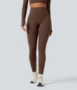Halara Ultrasculpt™ Heat High Waisted Tummy Control Crossover Back Fleece Running Leggings with Pockets - Pinecone