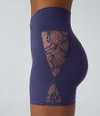SoftlyZero™ High Waisted Crossover Contrast Lace Pocket Yoga Biker Shorts 5''-UPF50+ - Peacoat