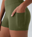 SoftlyZero™ Airy High Waisted Pocket Plain Cool Touch Yoga Shorts 3.5"-UPF50+ - Loden Green