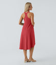 Breezeful™ Backless Racerback Side Pocket High Low Flowy Midi Quick Dry Casual Dress - Pompeian Red