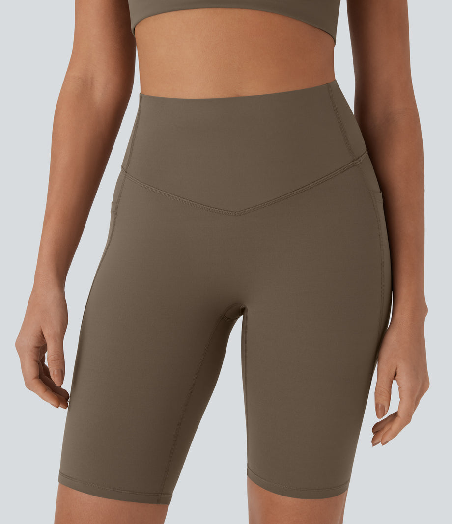 Halara UltraSculpt™ High Waisted Tummy Control Pocket Shaping Training Biker Shorts 9'' - Dawn Brown