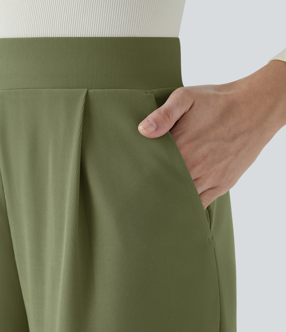 Halara Flex™ High Waisted Body Sculpt Waist-Slimming Pocket Wide Leg Micro Waffle Work Pants - Mosstone