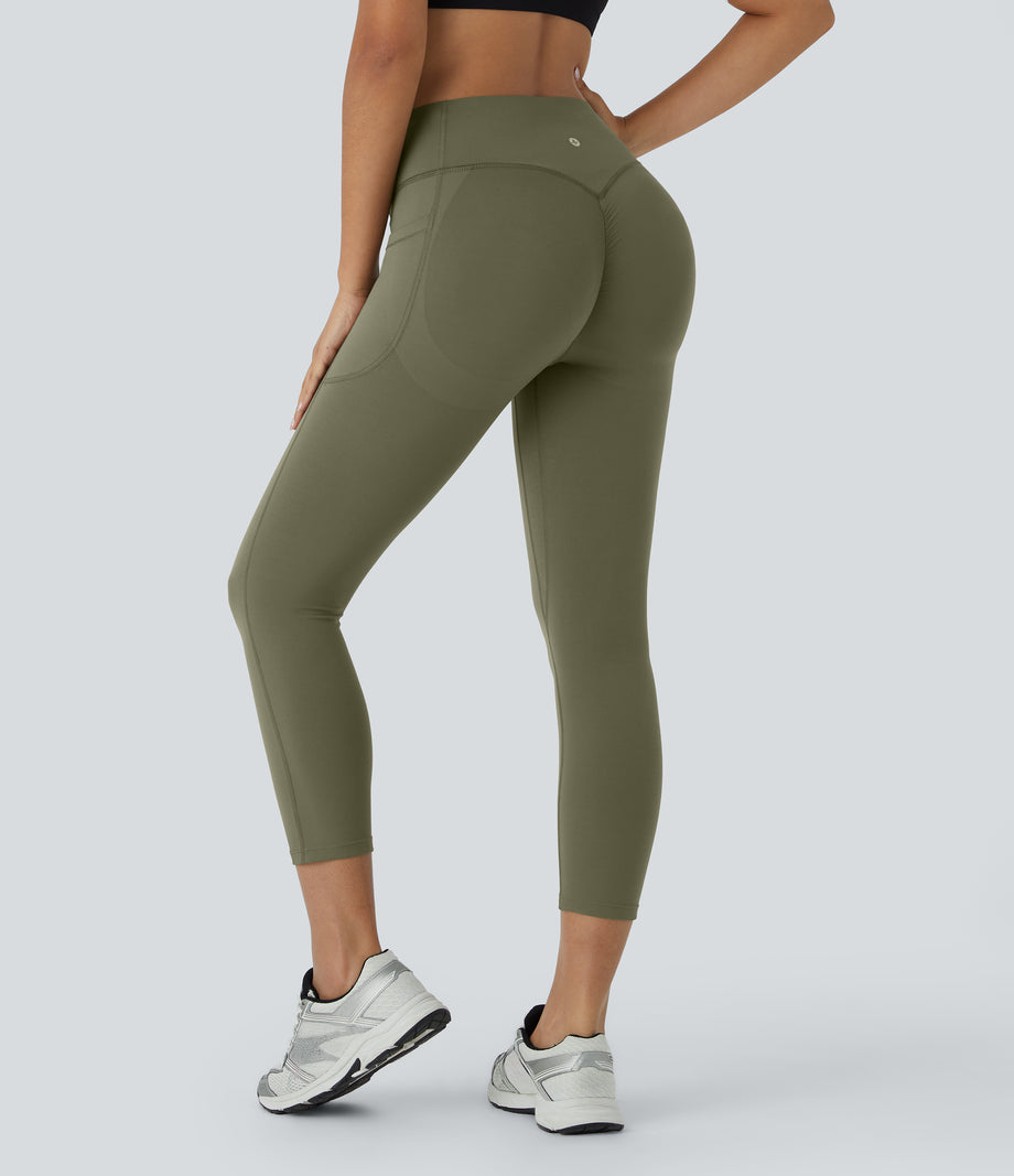 Halara UltraSculpt™ High Waisted Scrunch Butt Lifting Tummy Control Pocket Shaping Capri Training Leggings - Grass Grey Green