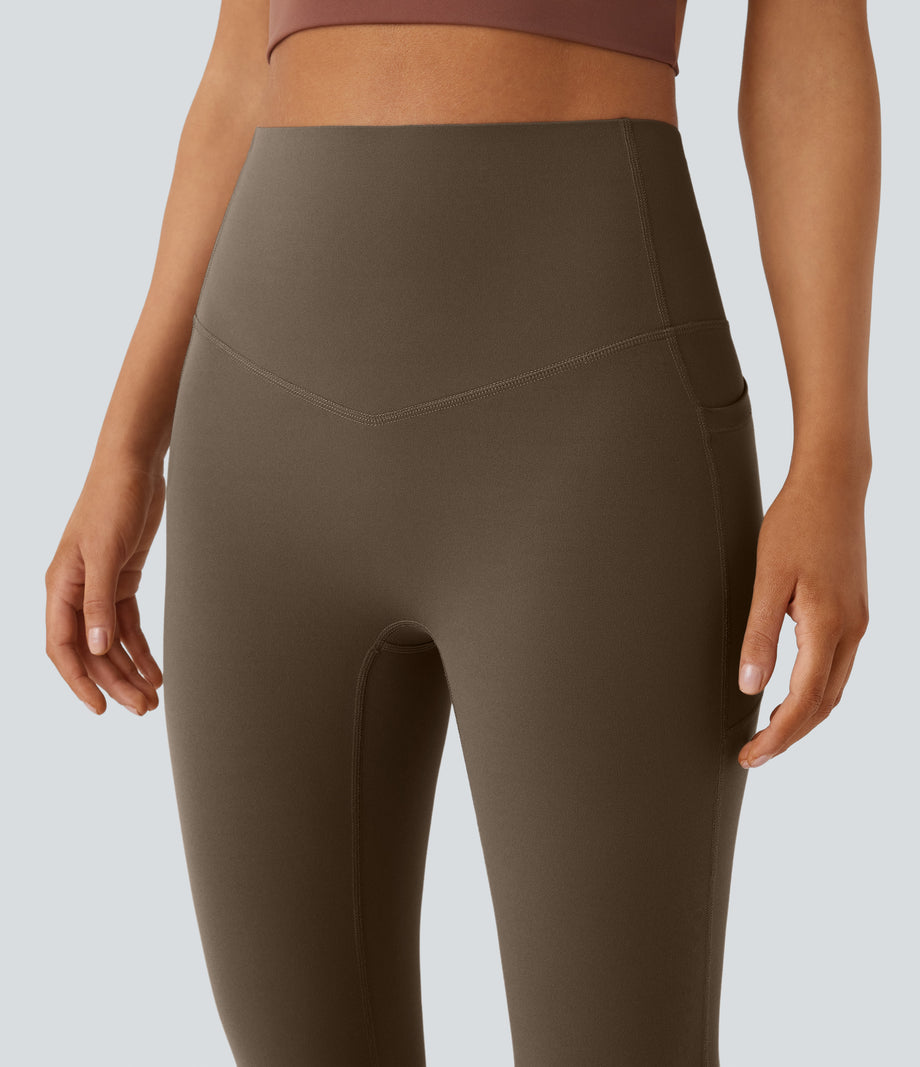 Halara UltraSculpt™ High Waisted Tummy Control Pocket Shaping Yoga Bootcut Leggings - Thick Earthy Brown