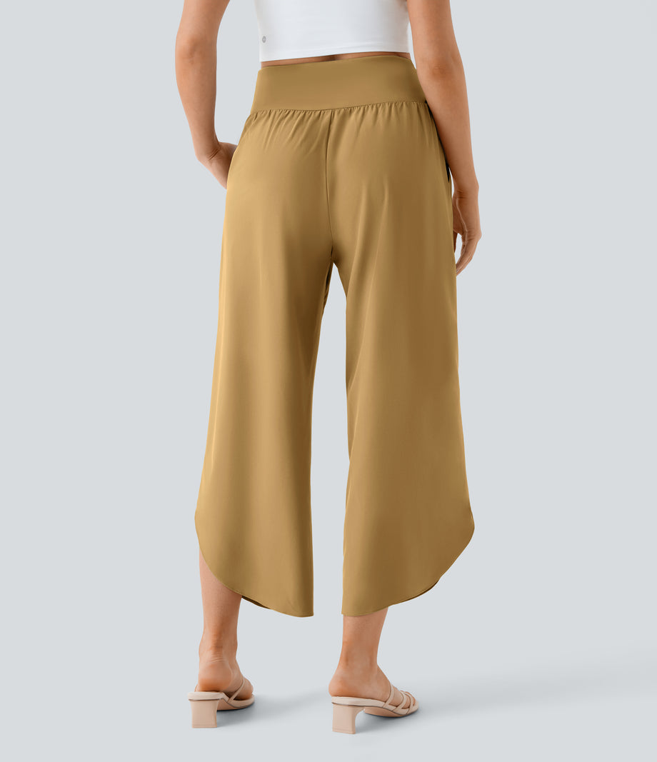 Breezeful™ High Waisted Crossover Quick Dry Resort Pants with Pockets - Wood Thrush
