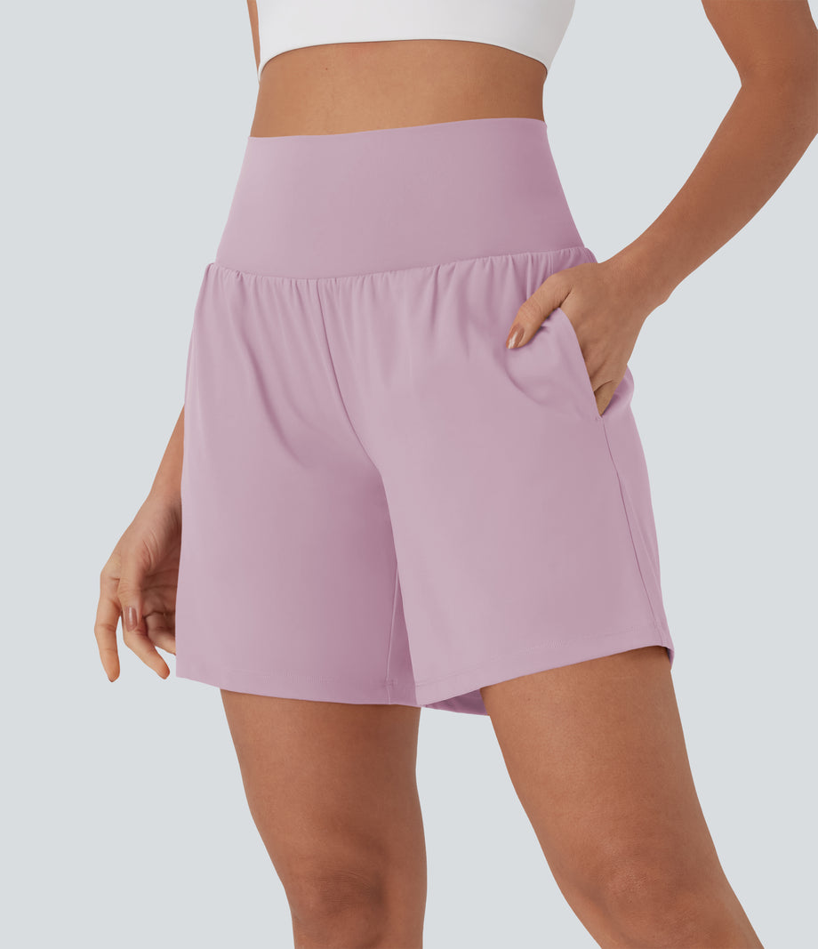 SoftlyZero™ Airy Super High Waisted 2-in-1 Cool Touch Yoga Shorts 7" with Pockets - Pink Purple