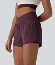 SoftlyZero™ Airy Crossover High Waisted 2-in-1 Cool Touch Yoga Shorts 3'' with Pockets - Fig