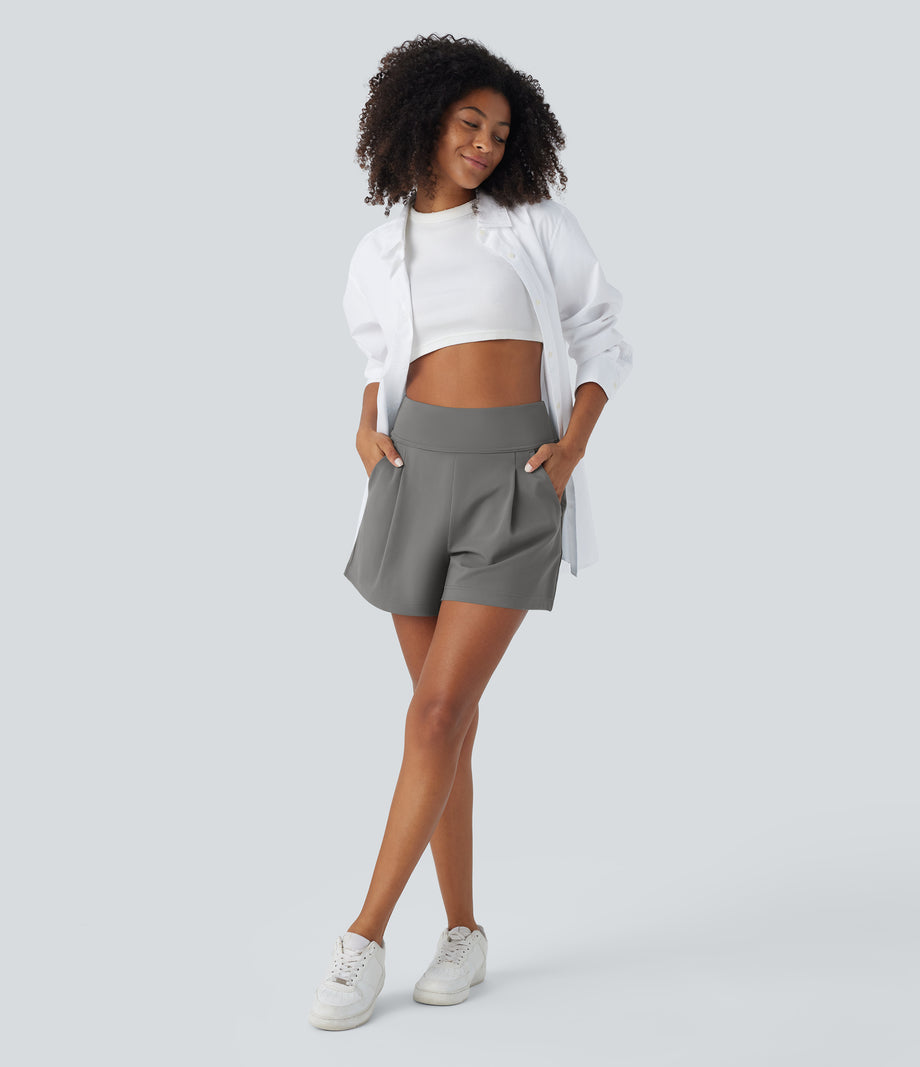 DayStretch High Waisted Work Baggy Shorts 4'' with Pockets - Silent Storm