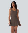 SoftlyZero™ Airy U Neck 2-in-1 Pocket Mini Cool Touch Dance Active Dress-Easy Peezy - Chocolate Martini