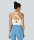 Crisscross Backless Built-in Bra Cropped Running Tank Top A-D Cups - White