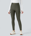High Waisted Sheen 7/8 Leggings with Pockets - Forest Night