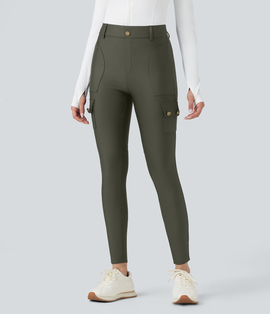 High Waisted Sheen 7/8 Leggings with Pockets - Forest Night