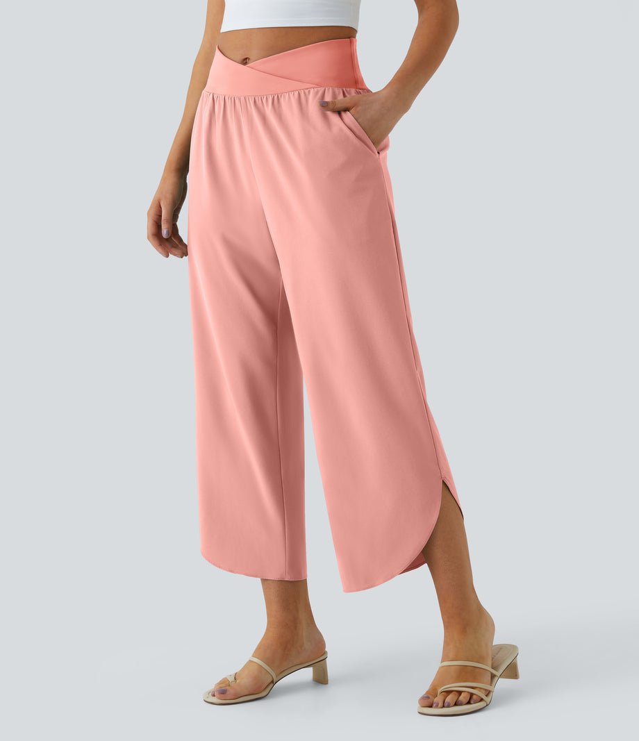 Breezeful™ High Waisted Crossover Quick Dry Resort Pants with Pockets - Blossom