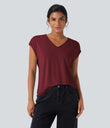 V Neck Short Sleeve Casual T-Shirt - New Maroon