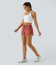 Mid Rise Drawstring Contrast Mesh 2-in-1 Flowy Running Shorts 3'' - Persimmon Red