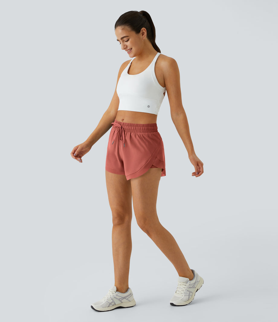 Mid Rise Drawstring Contrast Mesh 2-in-1 Flowy Running Shorts 3'' - Persimmon Red