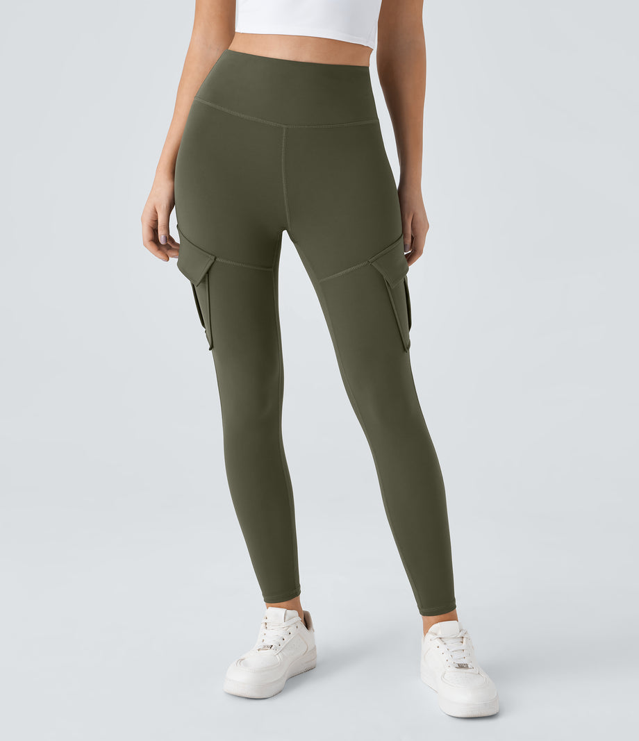 DayStretch High Waisted Cargo Pocket Skinny Yoga Leggings - Forest Night