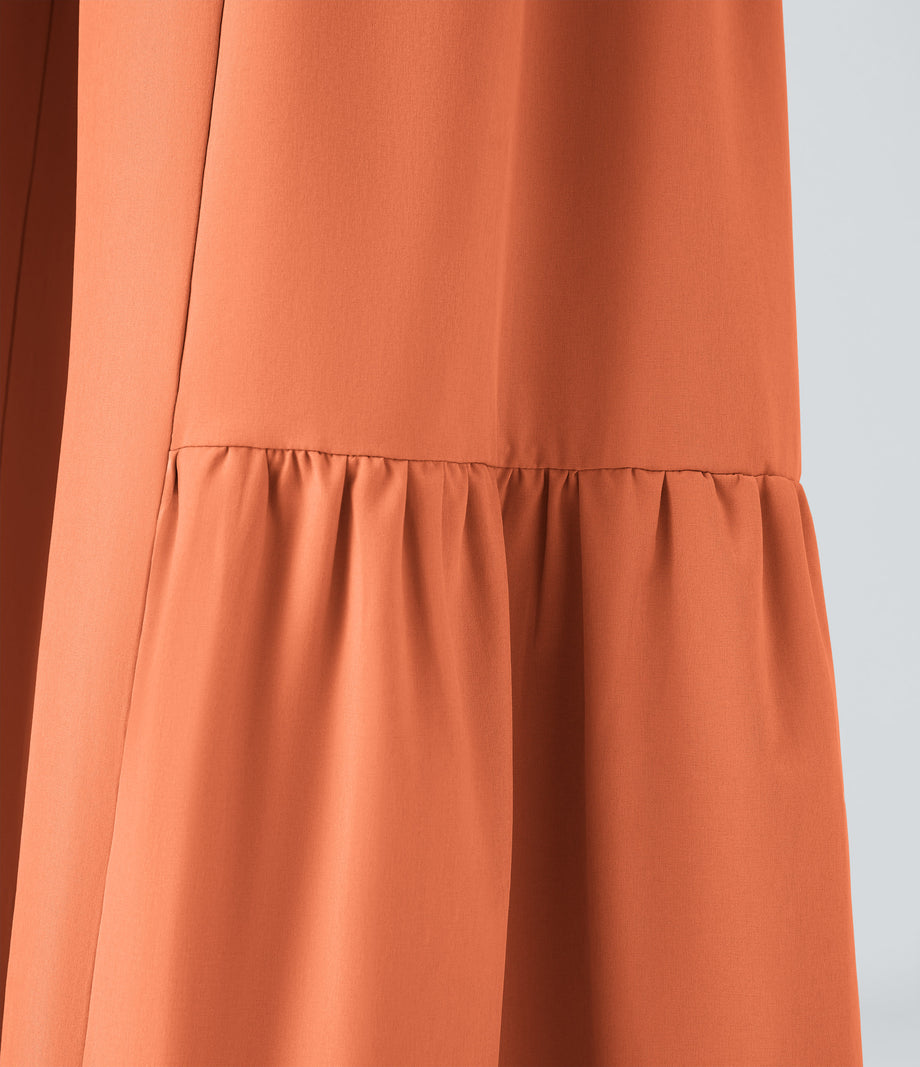 Breezeful™ High Waisted Shirred Tie Front & Back Wide Leg Flowy Quick Dry Casual Pants - Blush Orange