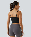 Basic Padded Workout Cropped Low Support Tank Top A-D Cups - Black