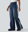 Halara Flex™ High Waisted Stripe Wide Leg Flowy Washed Casual Jeans with Pockets - Blue Surf Denim