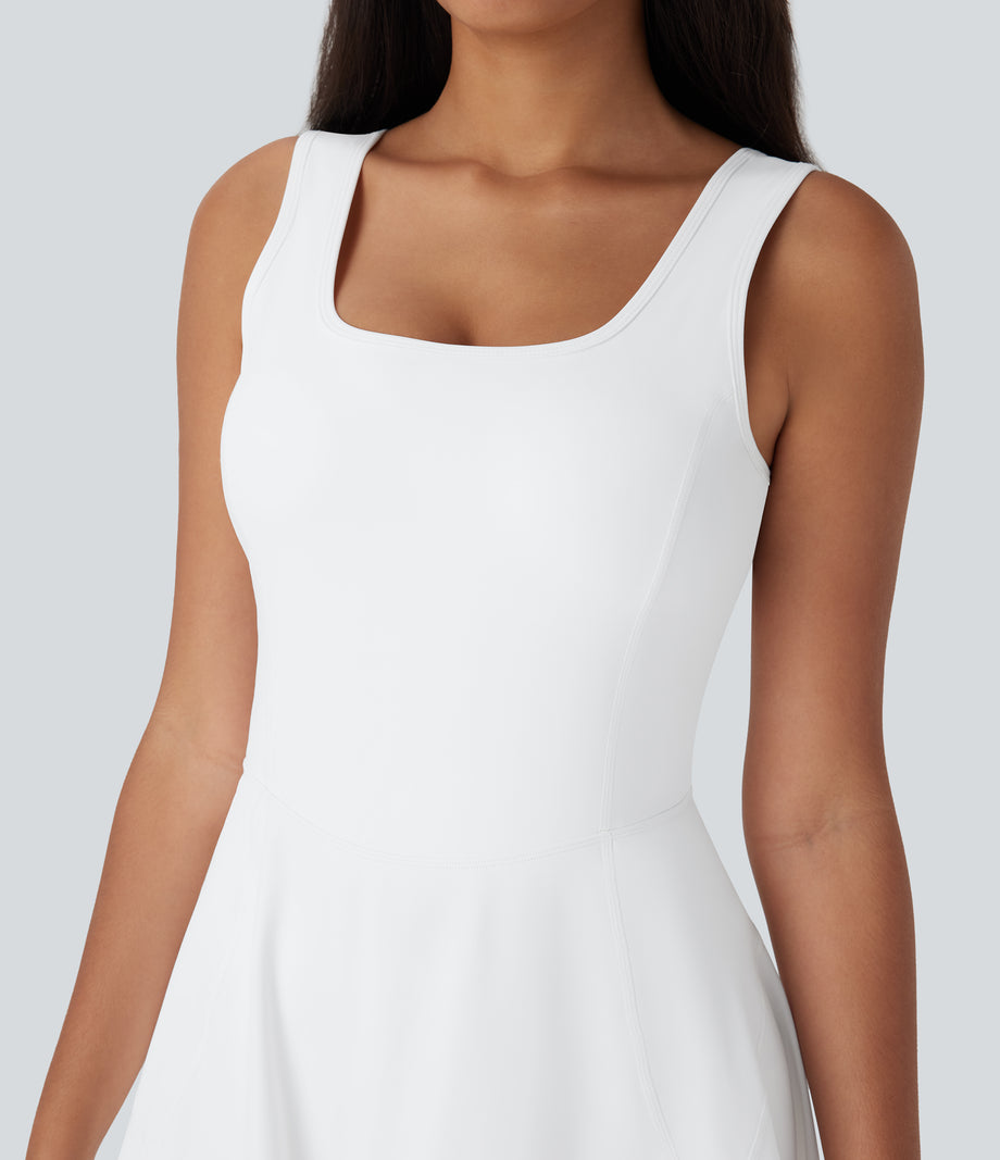 SoftlyZero™ Airy U Neck 2-in-1 Pocket Mini Cool Touch Dance Active Dress-Easy Peezy - White