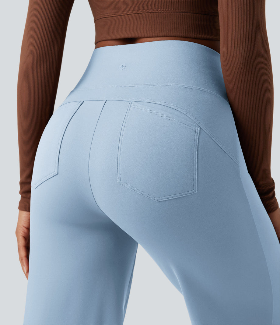 DayStretch High Waisted Tummy Control Wide Leg Baggy Yoga Pants with Pockets - Omphalodes