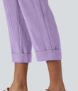 High Waisted Zipper Pocket Cropped Linen-Feel Pants - Lilac Breeze
