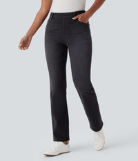 Halara Flex™ High Waisted Pockets Washed Casual Bootcut Jeans - Deep Ink Black Denim