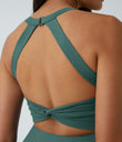 SoftlyZero™ Airy Backless Twisted Flare Low Support Dance Active Dress-Longer Length-Easy Peezy Edition A-D Cups - Blue Spruce