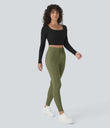 SoftlyZero™ Plush High Waisted Drawstring Pocket Plain Full Length Joggers - Loden Green