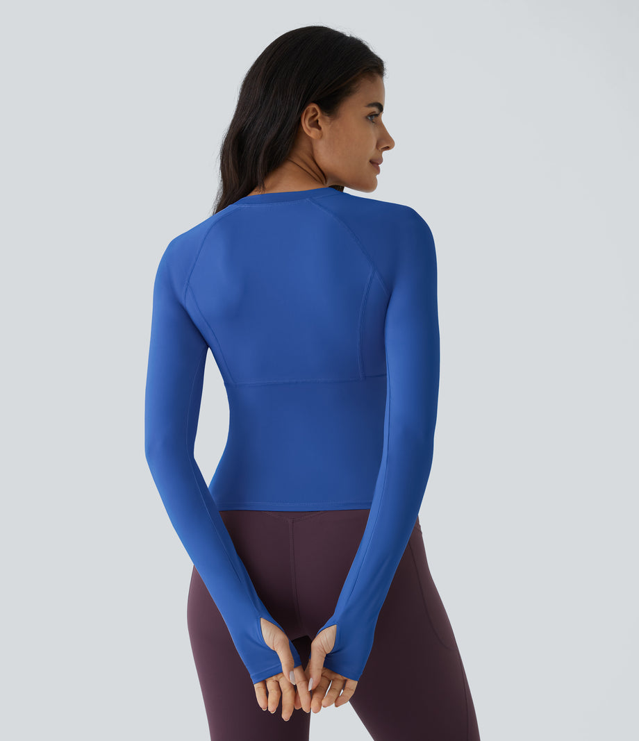 Solid Thumb Hole Yoga Sports Top - Nebulas Blue