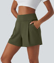 DayStretch High Waisted Work Baggy Shorts 4'' with Pockets - Forest Night