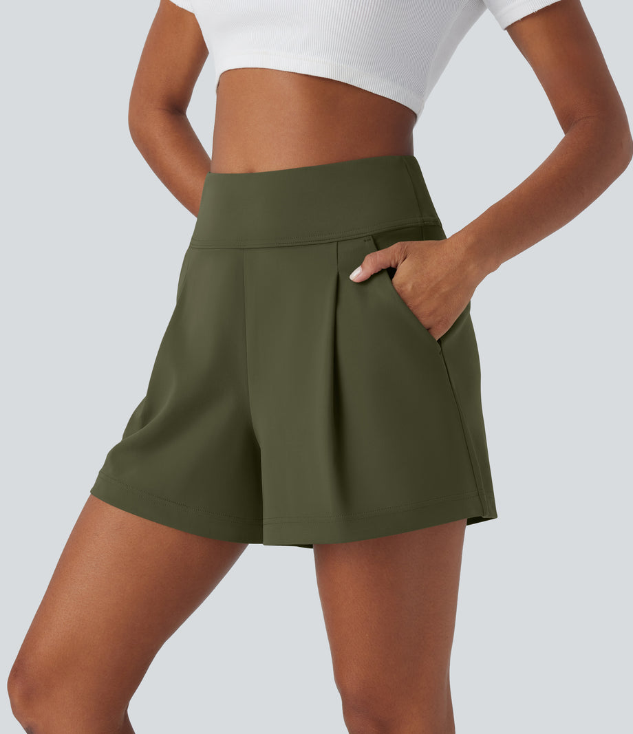 DayStretch High Waisted Work Baggy Shorts 4'' with Pockets - Forest Night