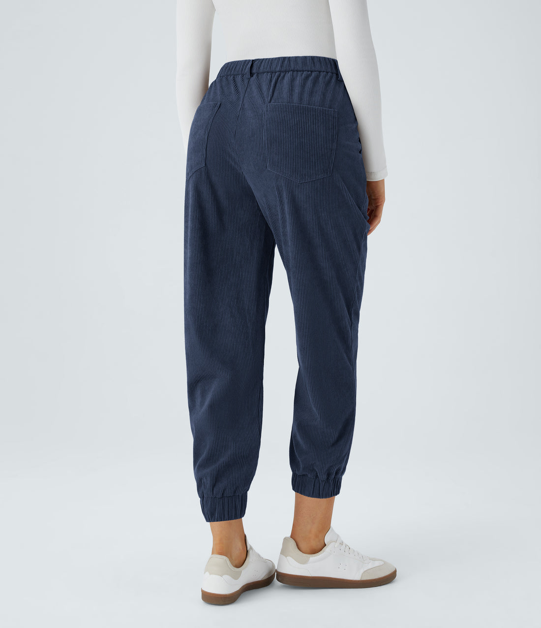 Mid Rise Zipper Pockets Corduroy Casual Joggers - Foggy Blue