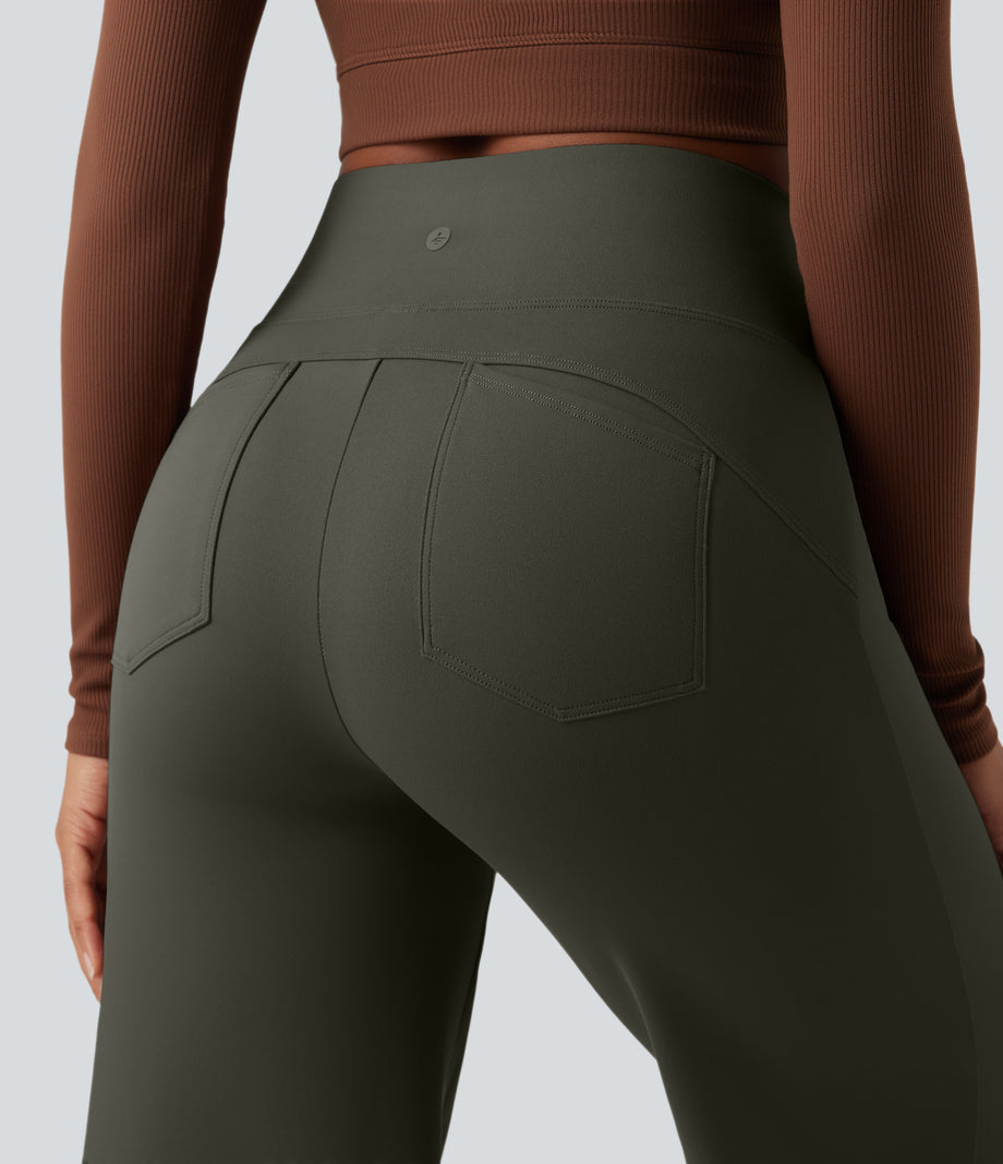 DayStretch High Waisted Tummy Control Wide Leg Baggy Yoga Pants with Pockets - Forest Night