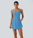 SoftlyZero™ Plush Cut Out Pocket 2-Piece Mini Yoga Active Dress - Bonnie Blue