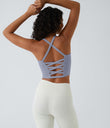 Crisscross Backless Built-in Bra Cropped Running Tank Top A-D Cups - Silver Bullet