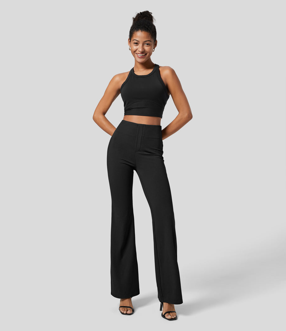 Halara Flex™ High Waisted Back Side Pocket Slight Flare Work Pants - Black