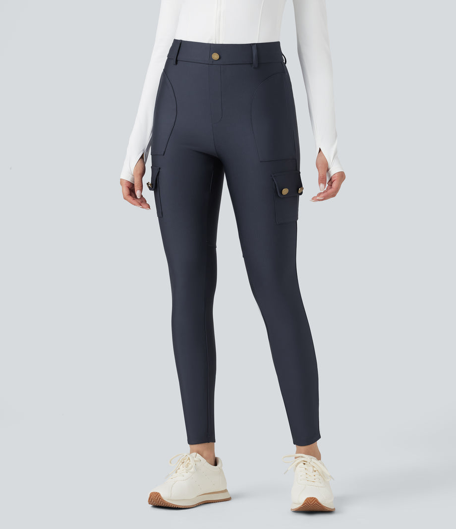 High Waisted Sheen 7/8 Leggings with Pockets - Blue Nights