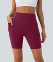 Halara UltraSculpt™ High Waisted Scrunch Butt Lifting Tummy Control Side Pocket Shaping Workout Biker Shorts 7'' - Red Plum