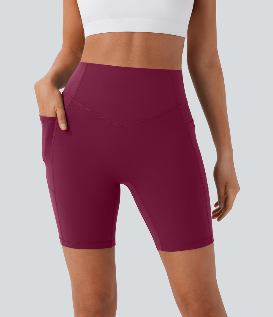 Halara UltraSculpt™ High Waisted Scrunch Butt Lifting Tummy Control Side Pocket Shaping Workout Biker Shorts 7'' - Red Plum